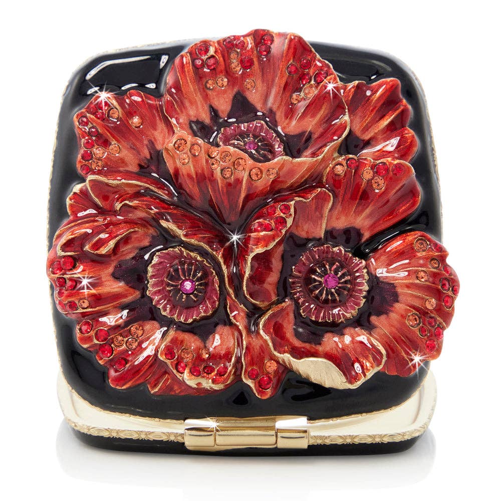 Jay Strongwater Freya Poppy Compact Mirror, Crystal Enamel Gold-Finished