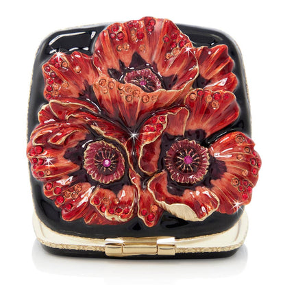 Jay Strongwater Freya Poppy Compact Mirror, Crystal Enamel Gold-Finished