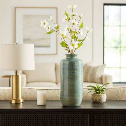 Decorative Vase - Green Ceramic Minimalist Tall, 16 in.
