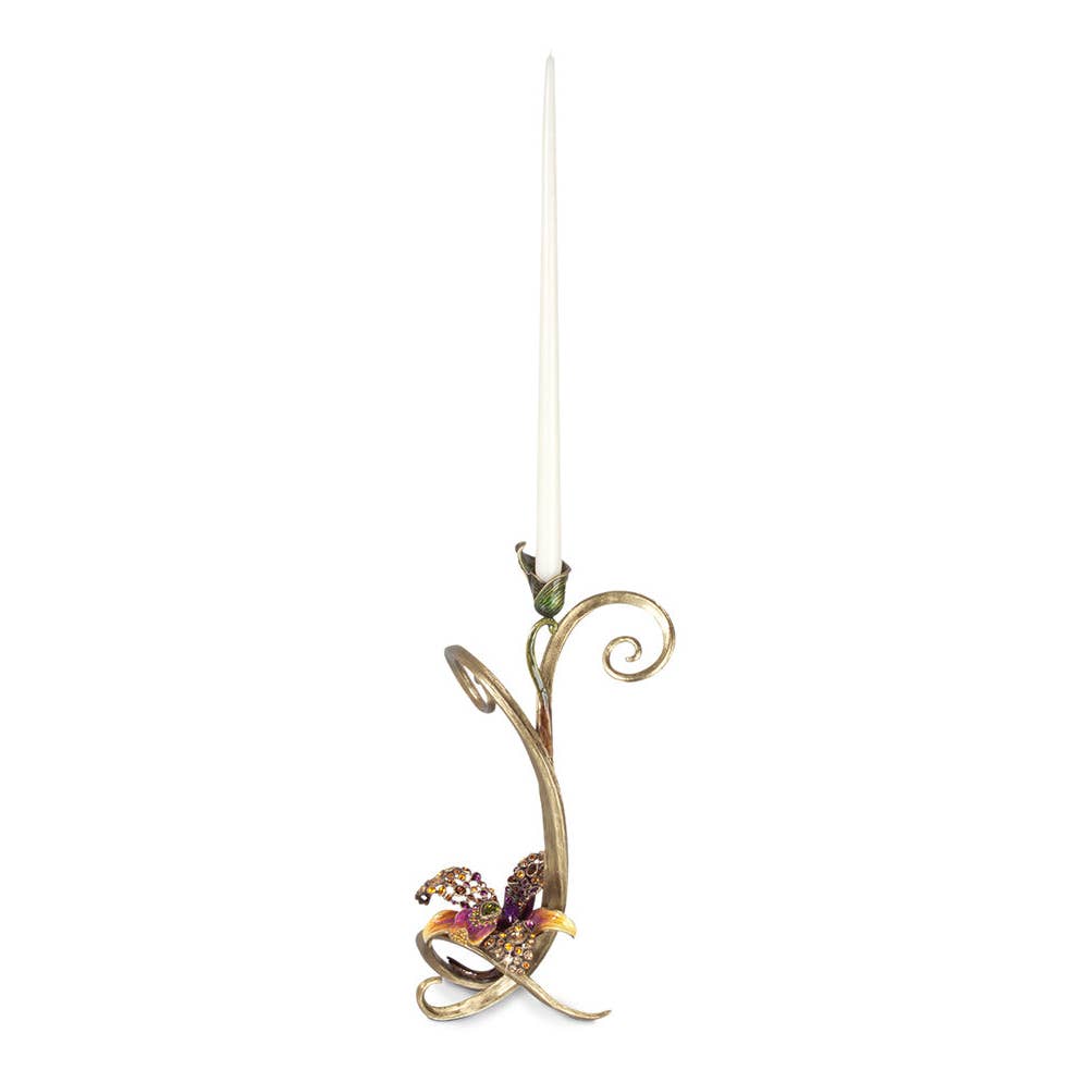 Jay Strongwater Mirabelle Orchid Candlestick Holder, Flora Leaf Swarovski Crystal Enamel