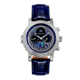 Authentic Heritor Legacy Men's Automatic Day-Date Leather Watch, Silver/Blue