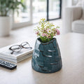 Decorative Vase - Blue Ceramic Sculpted Textured, 6 in.