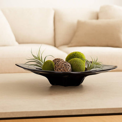 Decorative Bowl - Blue Glass Sculptural Wavy, 24 in.