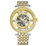Stuhrling Original Delphi 3944 Women's Automatic Watch, 38mm, Two-Tone Gold & Silver Bracelet, Skeleton Dial