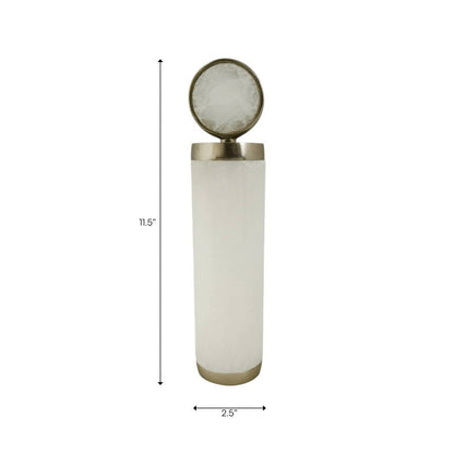 Decorative Object - White Stone Cylinder Sculpture, 12 in.