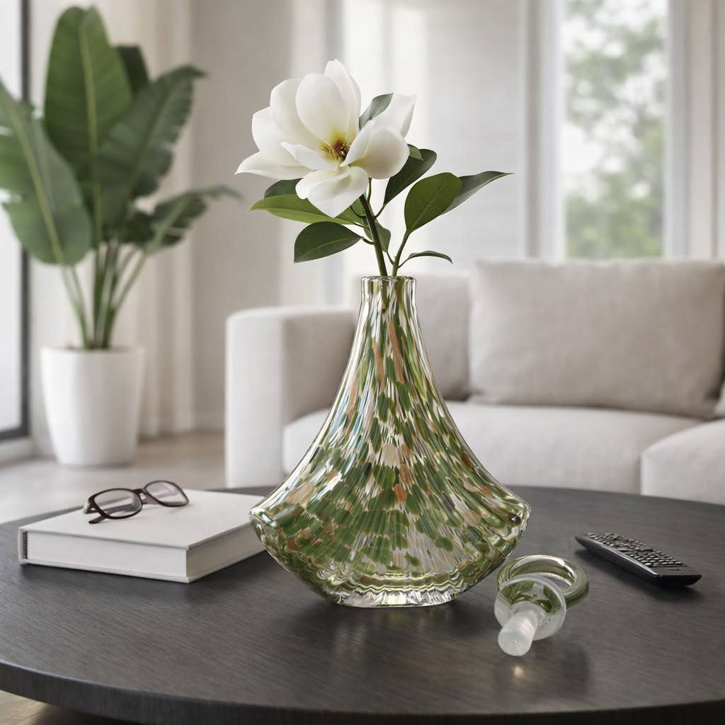Decorative Bottle - Green Glass Clear Pattern, 16 in.