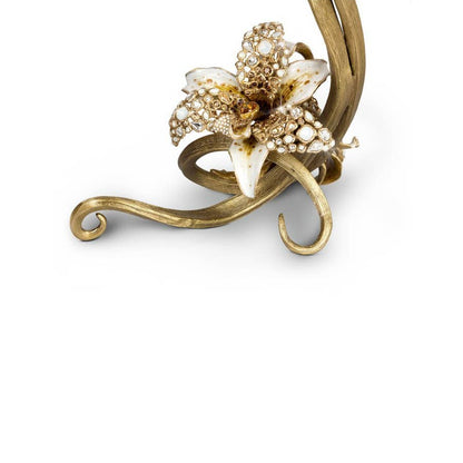 Jay Strongwater Roselyn Orchid Golden Double Candlestick Holder, Leaf Swarovski Crystal Enamel Gold-Finished