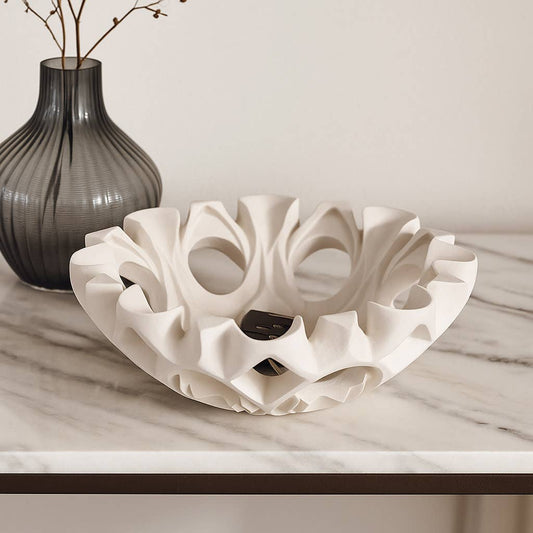 Decorative Bowl - Ivory Resin Sculptural Cut-Out, 16 in.
