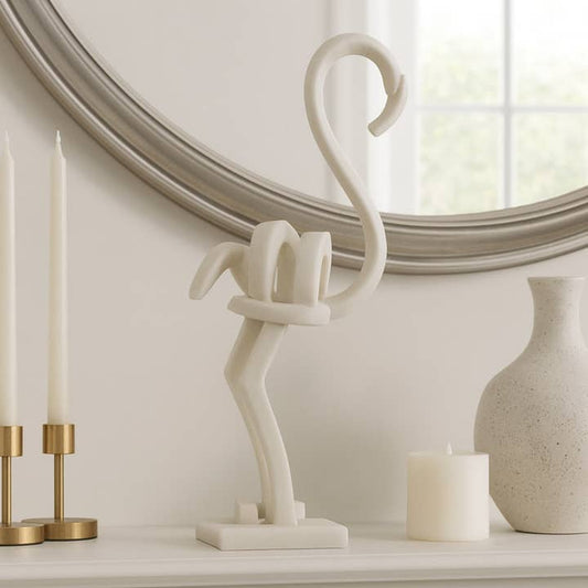 Decorative Object - White Quartz Resin Flamingo, 19 in.