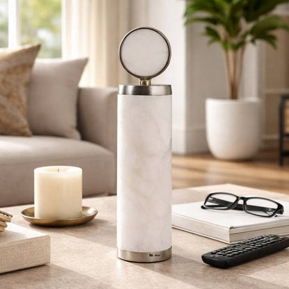 Decorative Object - White Stone Cylinder Sculpture, 12 in.
