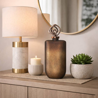 Bottle - Bronze Glass Modern Ombre with Metal Topper, 17 in.