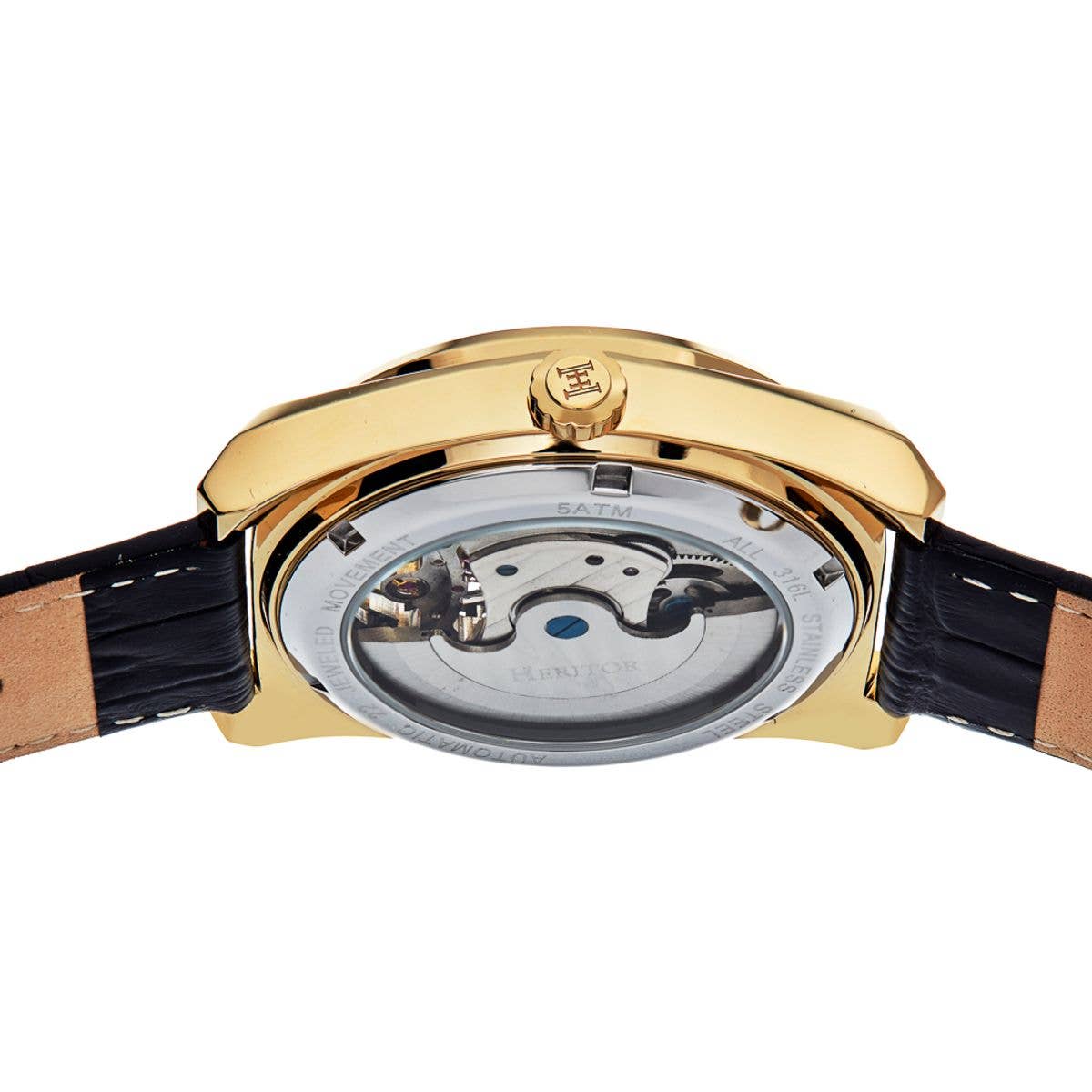Heritor Daxton Men's Automatic Skeleton Leather Watch, Black/Gold