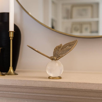 Decorative Object - Gold Metal Butterfly On Glass Orb, 8 in.