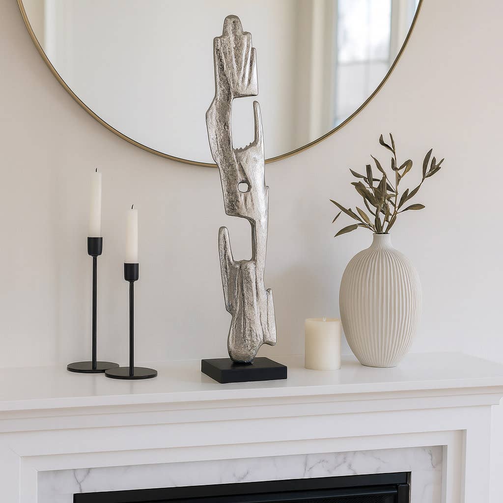 Decorative Object - Silver Metal Wood Post Statue, 26 in.
