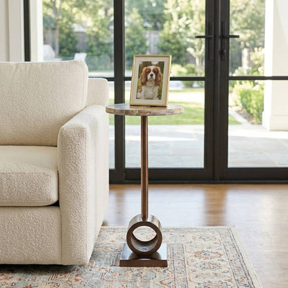 Side Table - Brown and Beige Petrified Wood Round Top, 24 in
