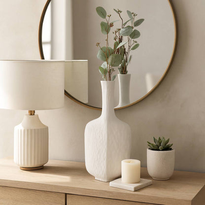 Decorative Vase - White Resin Elegant Narrow Neck, 19 in.
