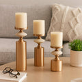 Candle Holder Set of 3 - Gold Metal Travertine, 9/12/16 in.