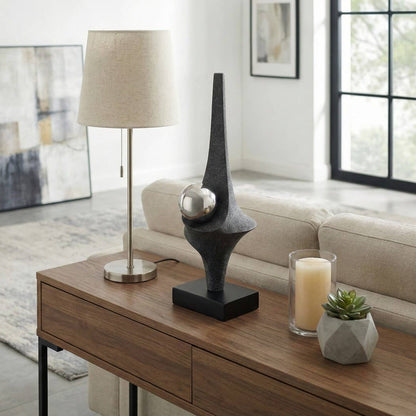 Decorative Sculpture - Black Resin with Metal Sphere, 18 in.