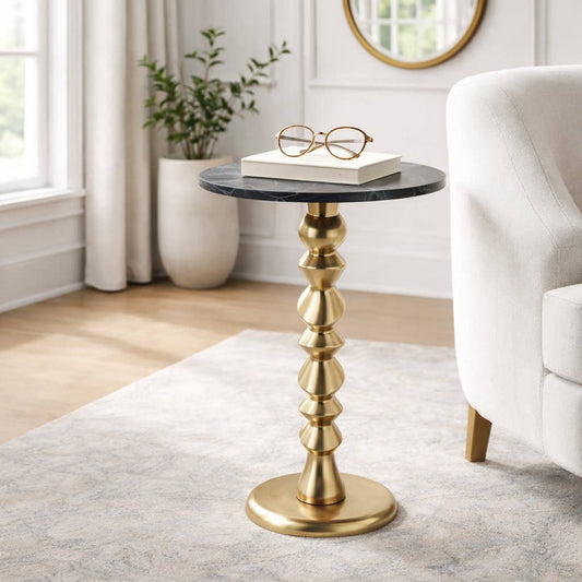 Side Table - Black Marble Top with Sculptural Base, 27 in.