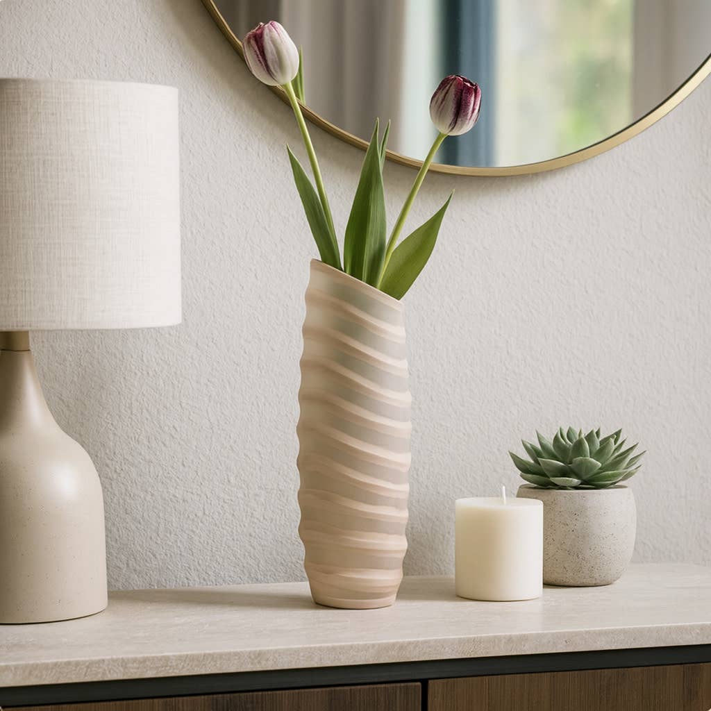 Decorative Vase - Ivory Glass Tall Ribbed Silhouette, 12 in.