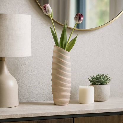 Decorative Vase - Ivory Glass Tall Ribbed Silhouette, 12 in.