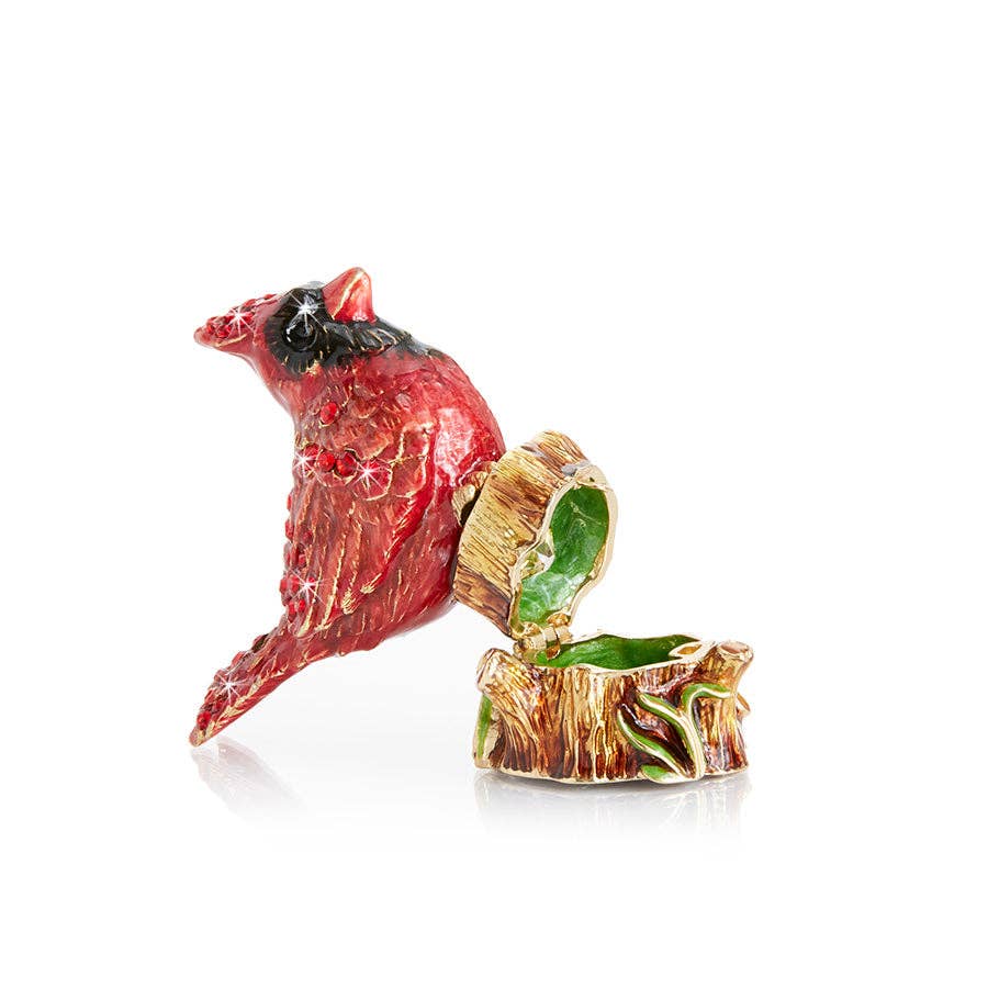 Jay Strongwater Dina Cardinal Decorative Box, Red Swarovski Crystal Enamel Gold-Finished