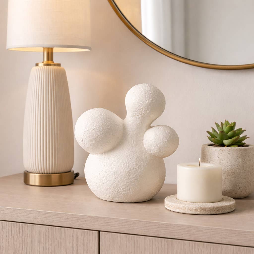 Decorative Object - Ivory Ceramic Minimalist Sphere, 9 in.