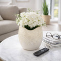 Decorative Vase - Cream Earthenware Textured Oval, 8 in.