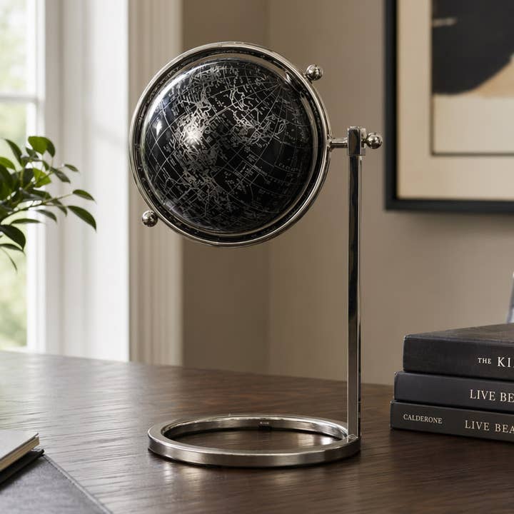 Decorative Globe - Black Metal Resin Sleek Ring Base, 14 in.