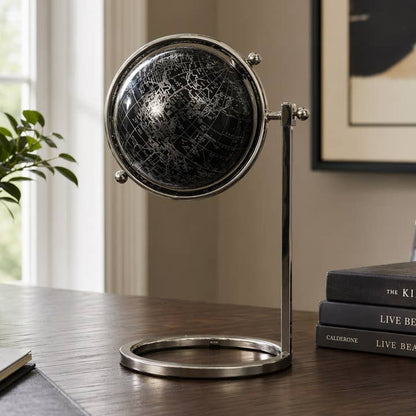 Decorative Globe - Black Metal Resin Sleek Ring Base, 14 in.