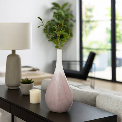 Decorative Vase - White Ceramic Gradient Glaze, 19 in.
