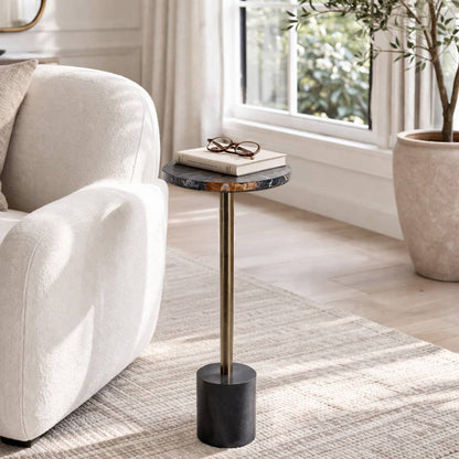 Side Table - Gold and Black Petrified Wood Round Top, 24 in.