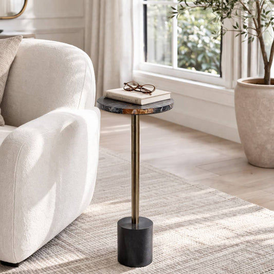Side Table - Gold and Black Petrified Wood Round Top, 24 in.