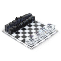 Dom Acrylic Chess Set – Modern Lucite Chess Board with Crystal & Black Pieces