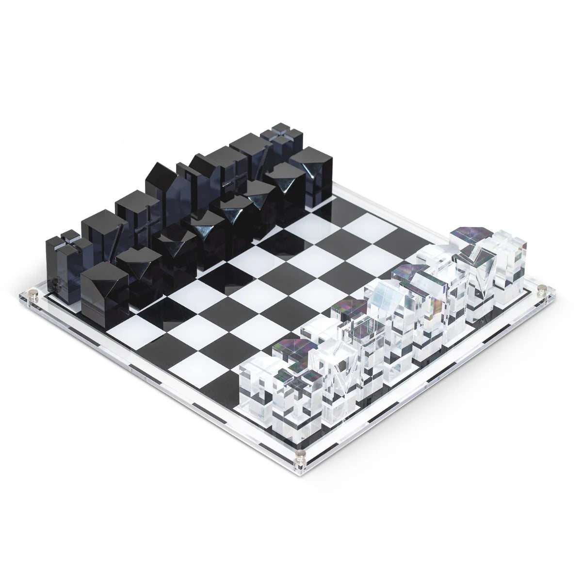 Dom Acrylic Chess Set – Modern Lucite Chess Board with Crystal & Black Pieces