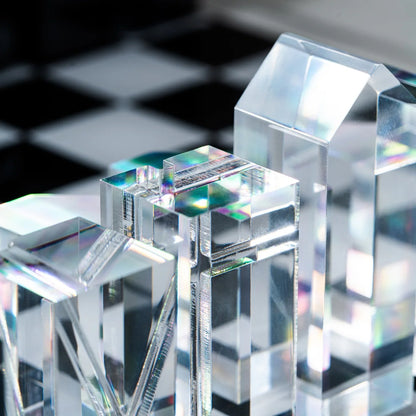Dom Acrylic Chess Set – Modern Lucite Chess Board with Crystal & Black Pieces