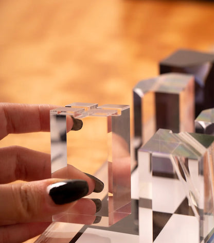 Dom Acrylic Chess Set – Modern Lucite Chess Board with Crystal & Black Pieces