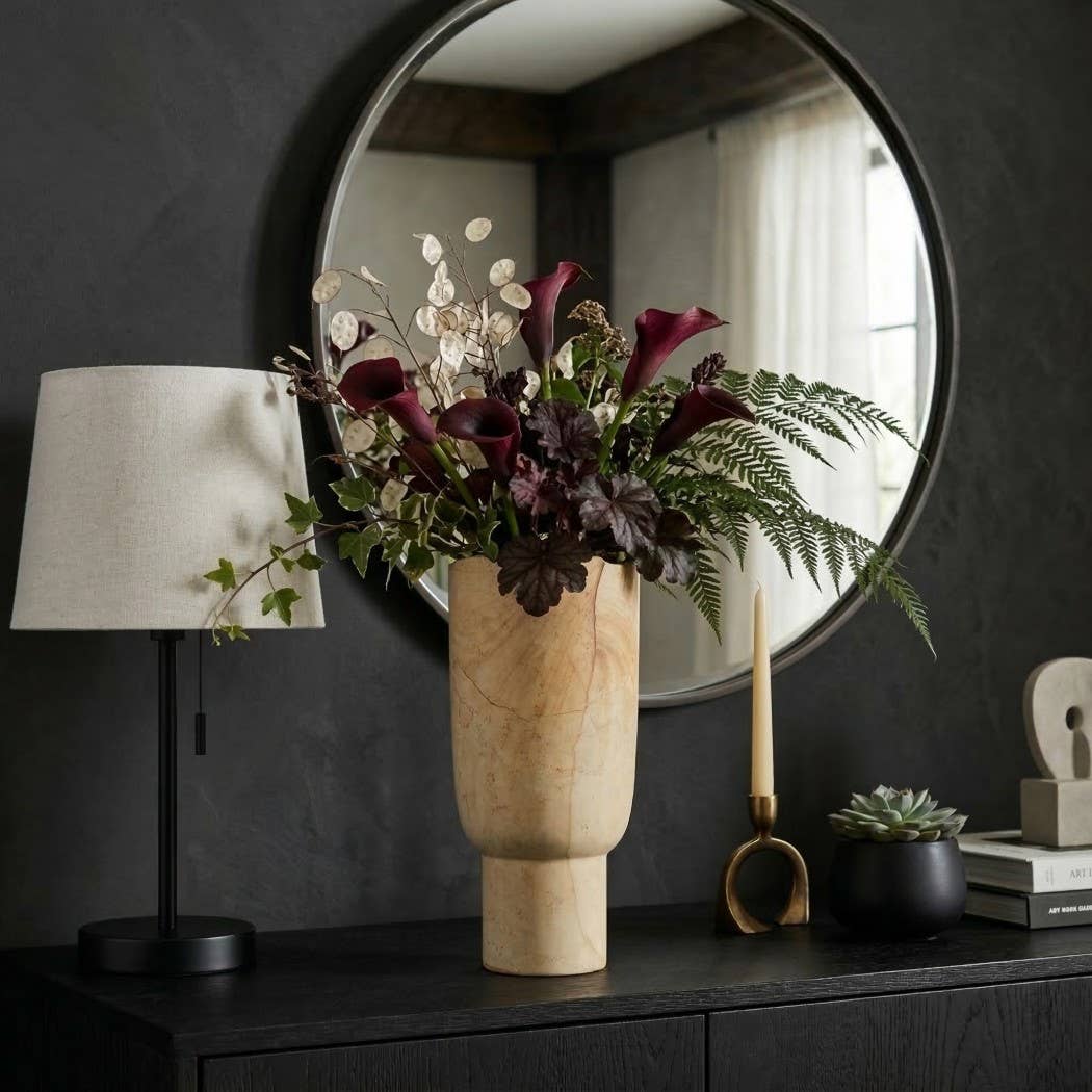 Decorative Vase - Brown Sandstone Pedestal Textured, 14 in.