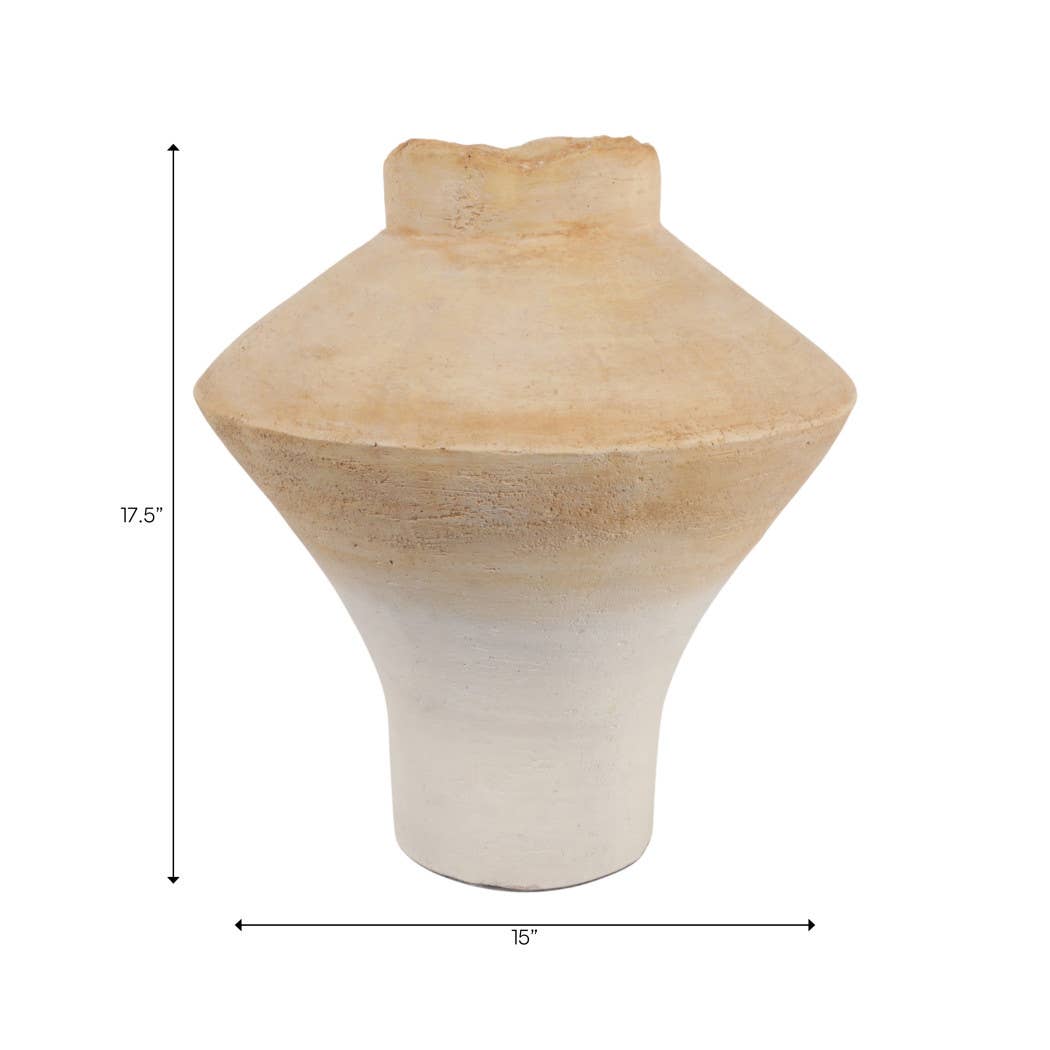 Decorative Vase - Brown Ceramic Sculptural Two-Tone, 18 in.