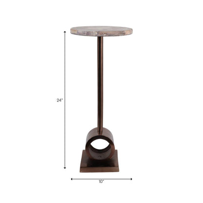 Side Table - Brown and Beige Petrified Wood Round Top, 24 in