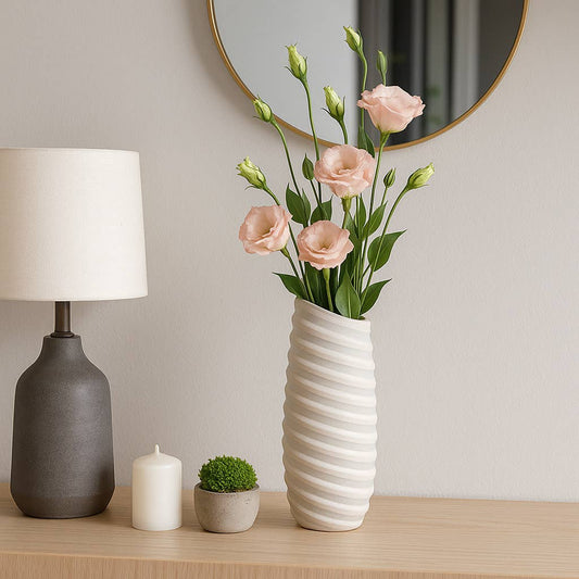 Decorative Vase - Ivory Glass Tall Ribbed Silhouette, 17 in.