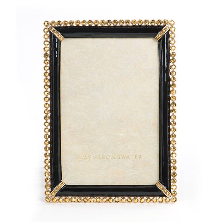 Jay Strongwater Lorraine Stone Edge 4" x 6" Crystal Enamel Picture Frame, Black