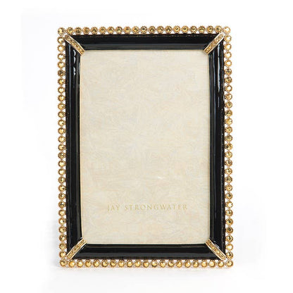 Jay Strongwater Lorraine Stone Edge 4" x 6" Crystal Enamel Picture Frame, Black