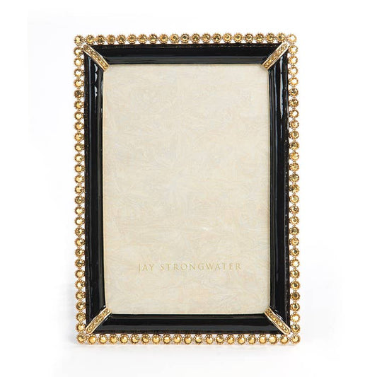 Jay Strongwater Lorraine Stone Edge 4" x 6" Crystal Enamel Picture Frame, Black