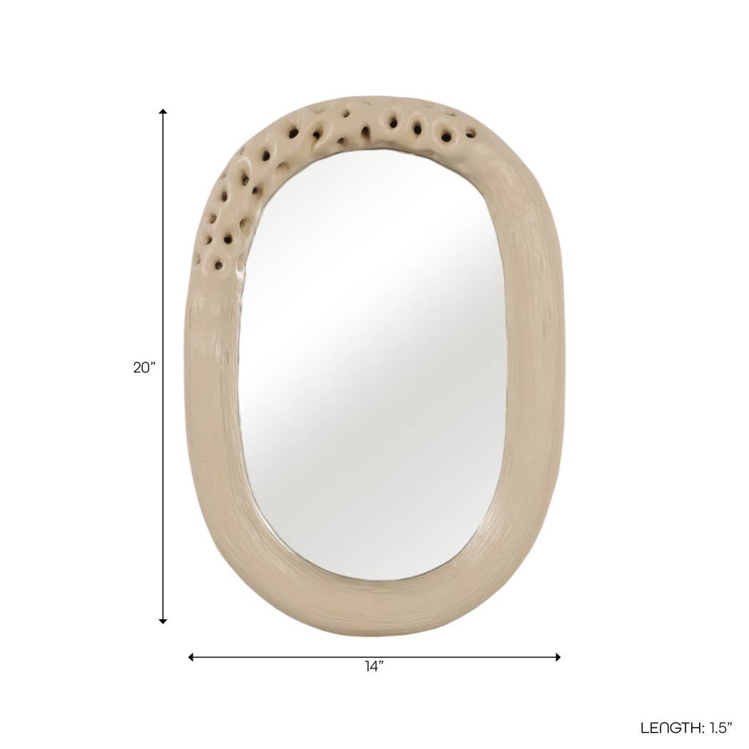 Wall Mirror - Brown Cement Wood Oval Framed, 20x12 in.