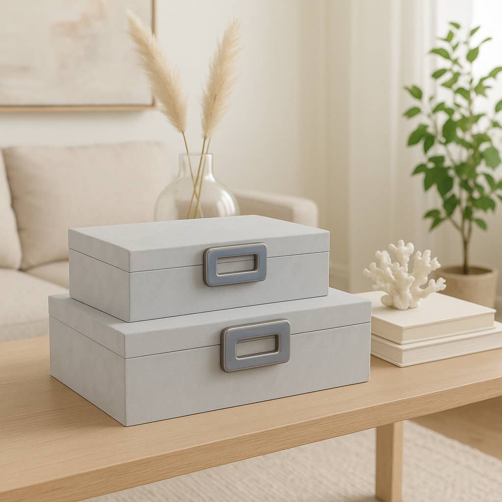 Decorative Boxes Set of 2 - White Wood Gemstone, 11/14 in.