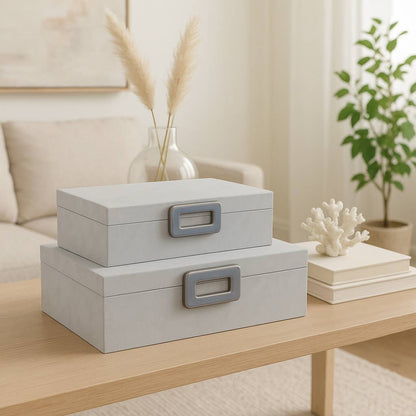Decorative Boxes Set of 2 - White Wood Gemstone, 11/14 in.