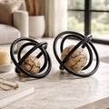 Sculptures Set of 2 - Bronze/Black Metal Wood Orb, 7/8 in.