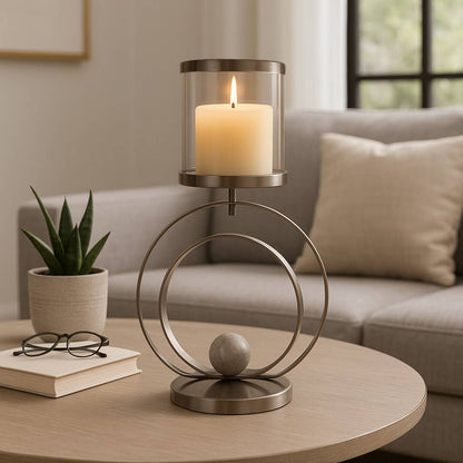 Candle Holder - Bronze Metal Small Sphere Hurricane, 26 in.