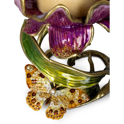 Jay Strongwater Aimee Floral 7" Brocade Pillar Candle Holder, Swarovski Crystal Enamel Gold-Finished